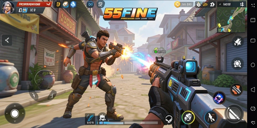 Screenshot menunjukkan aksi pertempuran seru dalam 55FIVE.