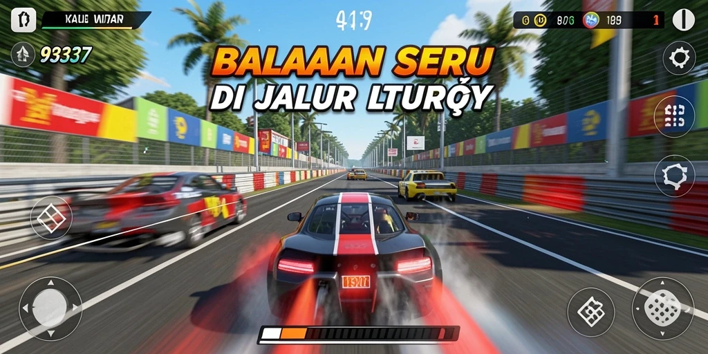 Tampilan gameplay balapan yang seru dan menegangkan.