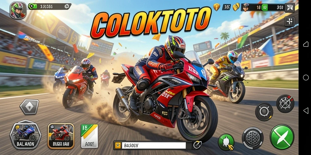 Screenshot gameplay COLOKTOTO menampilkan balapan seru di trek yang menantang.