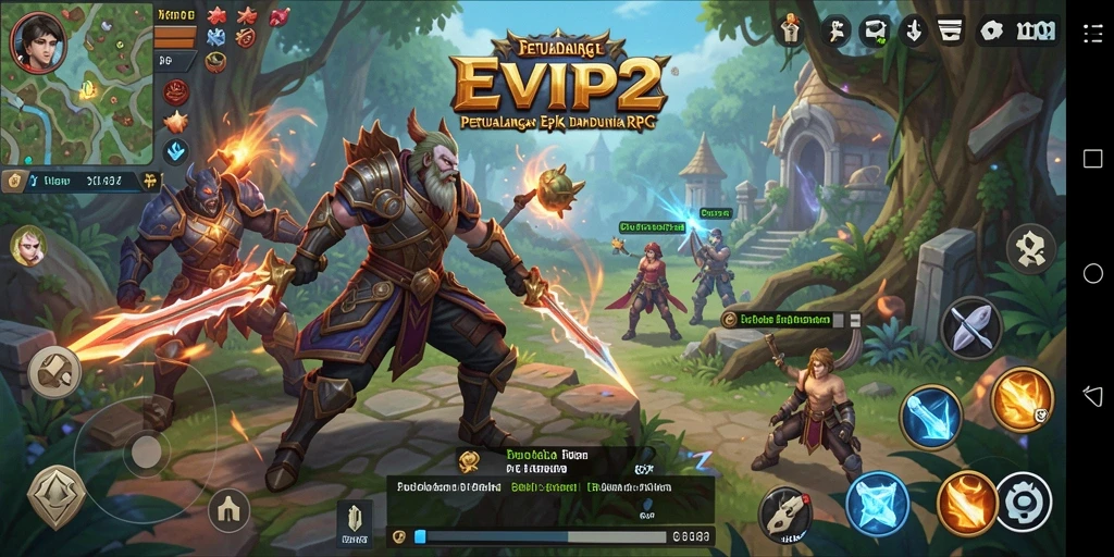 Screenshot gameplay EVIP2 menampilkan aksi seru dalam pertempuran RPG.