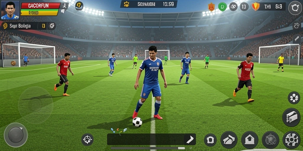 Tampilan gameplay menarik dalam GACORFUN dengan aksi sepak bola yang seru.
