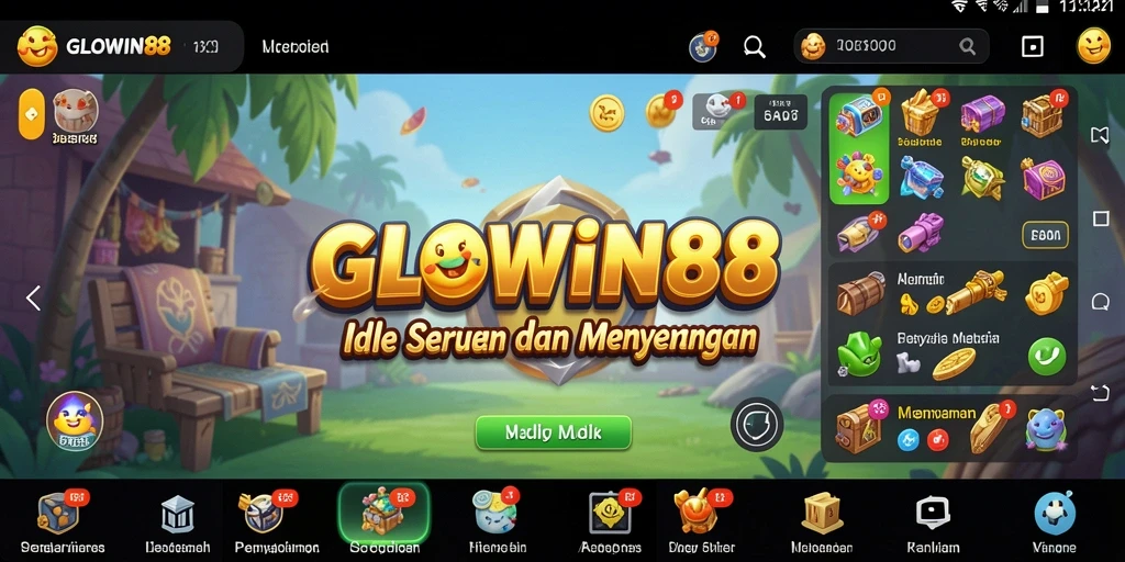 Screenshot gameplay GLOWIN88 yang menunjukkan sistem Idle yang menarik.
