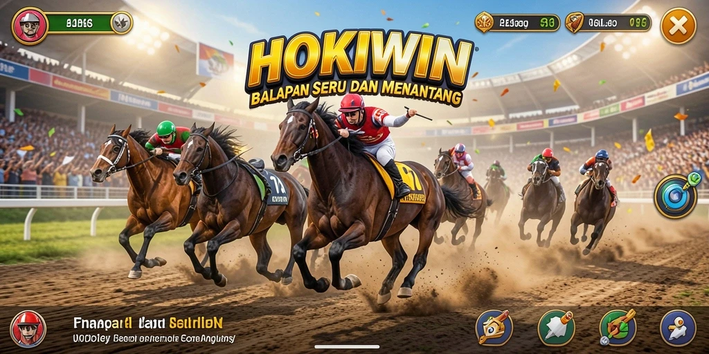 Screenshot HOKIWIN menampilkan aksi balapan seru dengan mobil yang melaju kencang.