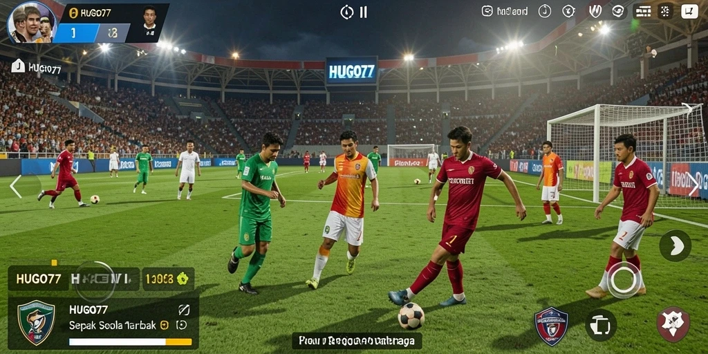 Gameplay sepak bola HUGO77 yang menegangkan dan seru.
