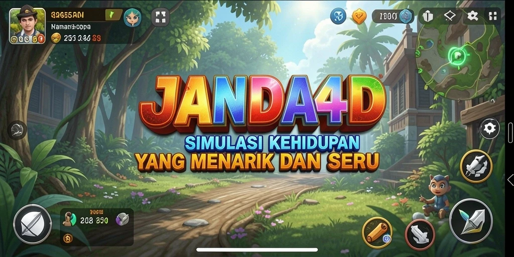Screenshot menampilkan gameplay seru di JANDA4D dengan karakter yang berinteraksi.
