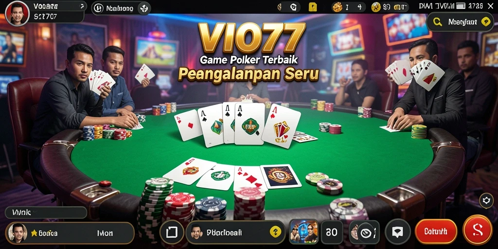 Tangkapan layar utama VIO77 menunjukkan suasana permainan Poker yang mendebarkan.